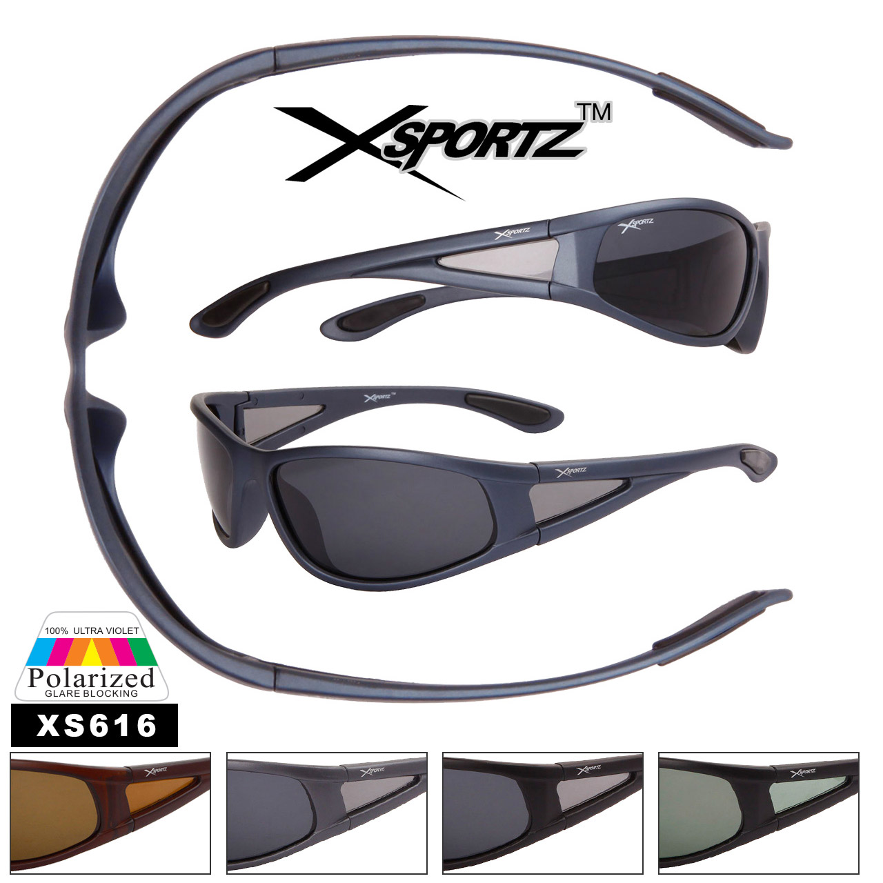 Men's Wrap Around Polarized Xsportz™ Sunglasses - Style #XS616 (Assorted Colors) (12 pcs.) 