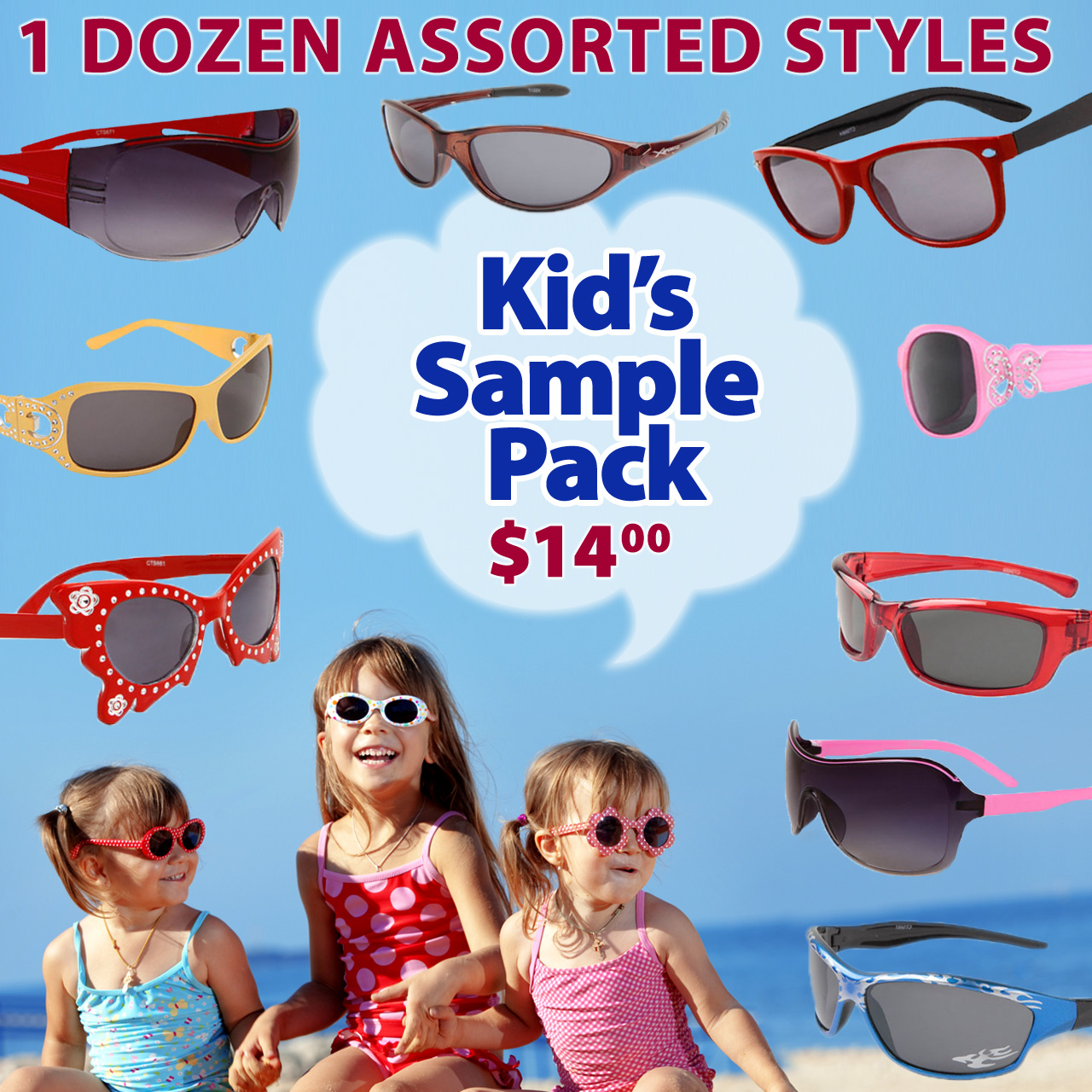 Package Deal 12 Pair Assorted Kid's Style Sunglasses SPK1 (12 pcs.) (Assorted Colors)