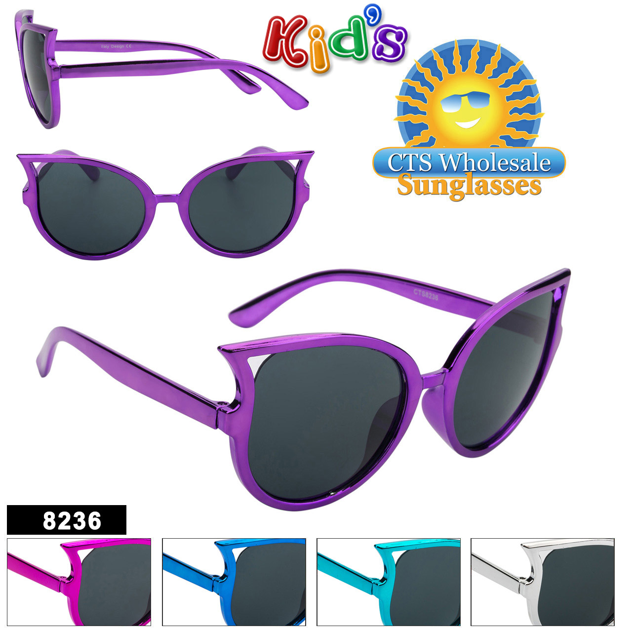 Girl's Wholesale Sunglasses - Style #8236 (Assorted Colors) (12 pcs.)