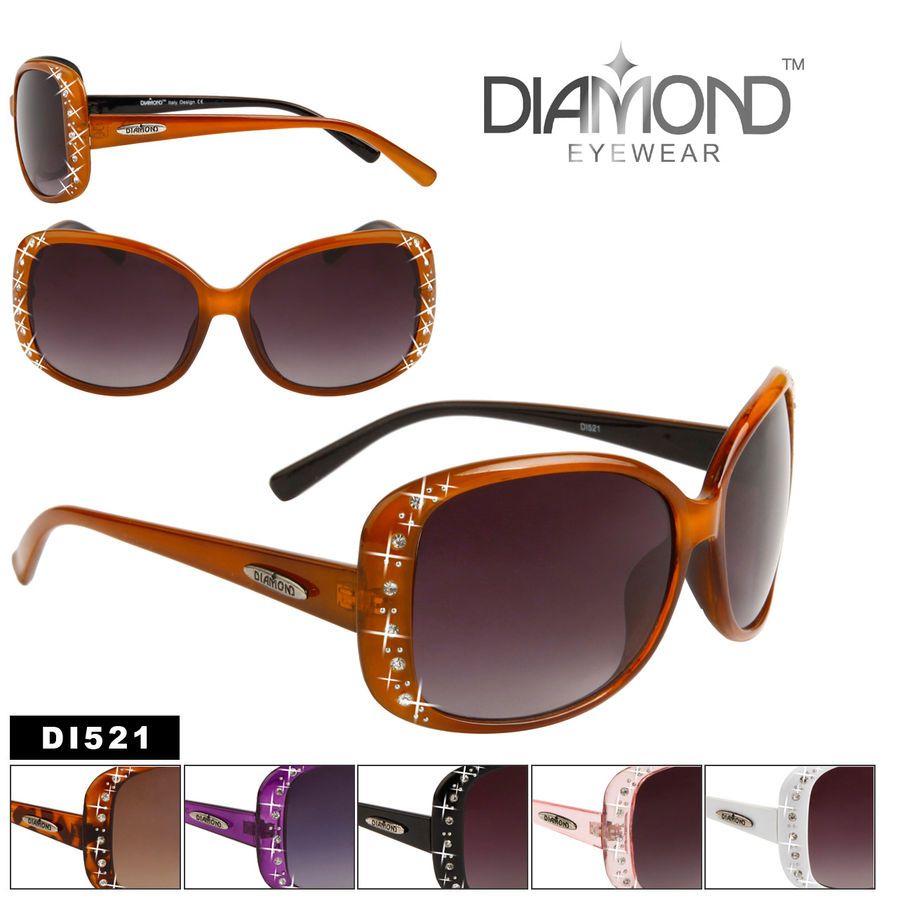 Wholesale Rhinestone Diamond™ Eyewear - DI521 (Assorted Colors) (12 pcs.)