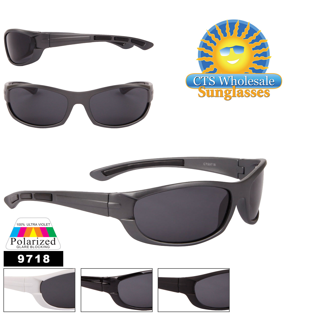 Polarized Sport Sunglasses in Bulk - Style #9718 (Assorted Colors) (12 pcs.)