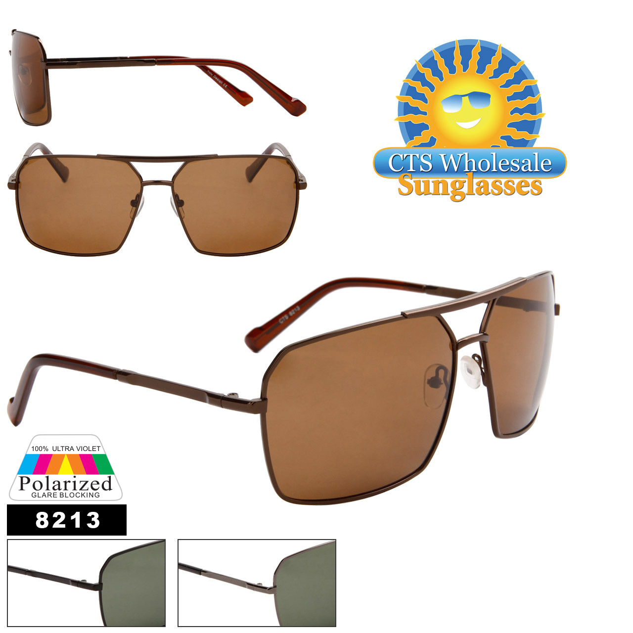 Polarized Aviator Sunglasses - Style # 8213 (12 pcs.) (Assorted Colors)