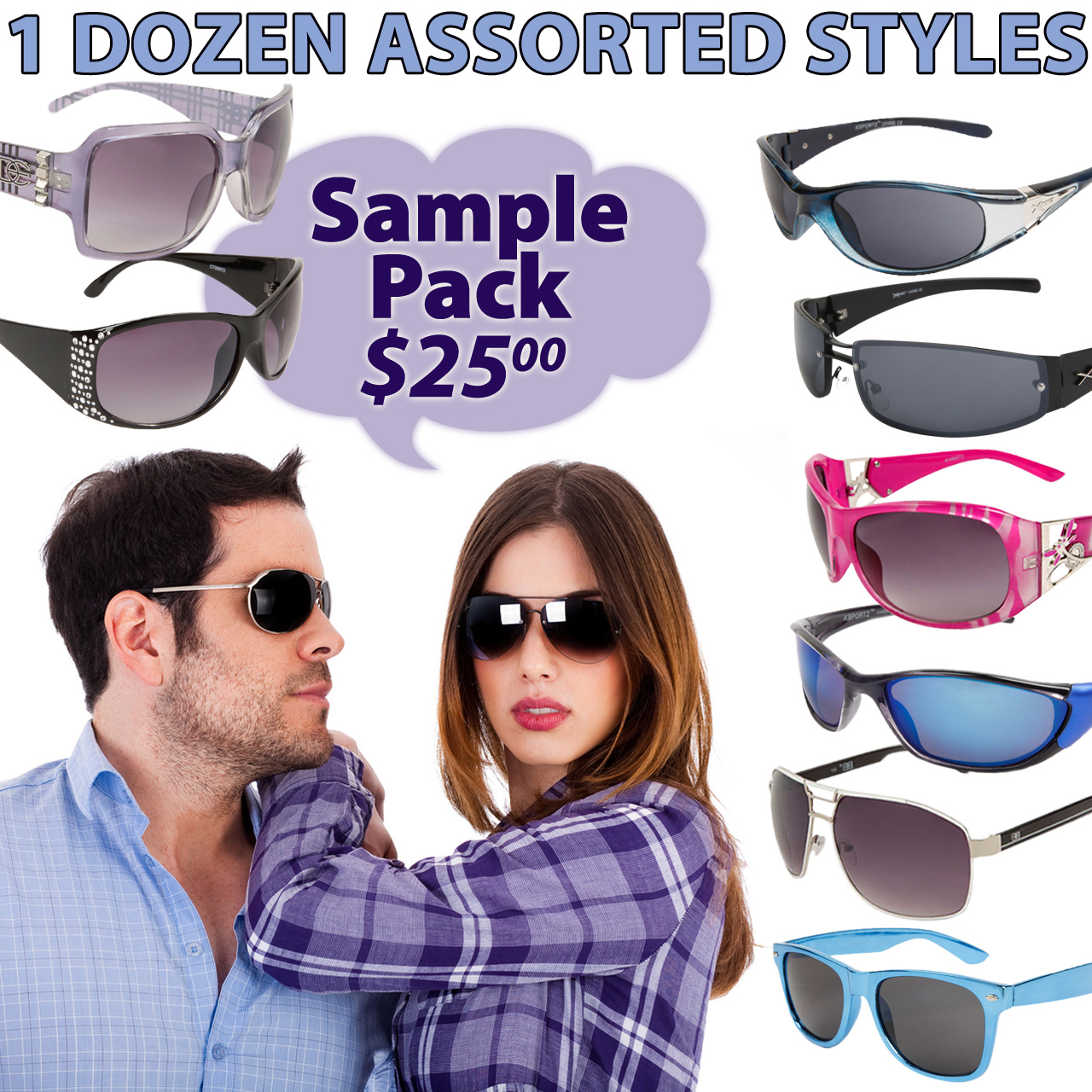 Package Deal 12 Pair Assorted Adult Sunglasses SPA1 (12 pcs.) (Assorted Colors)