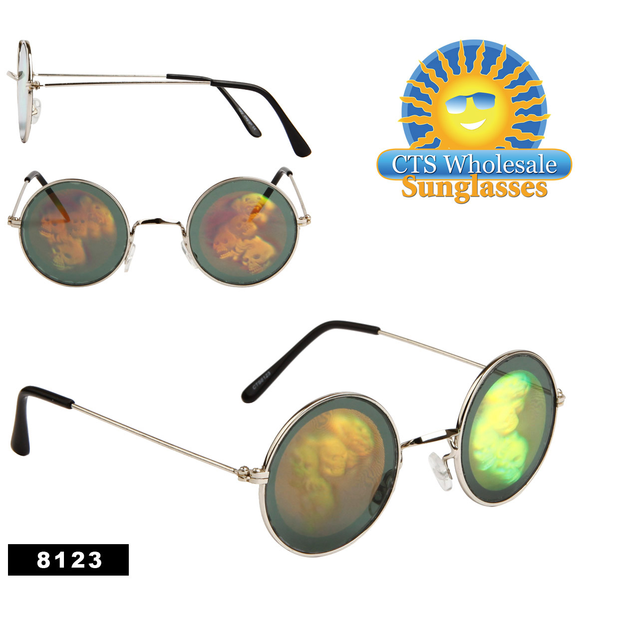Skulls Hologram Sunglasses Wholesale - 8123 (Assorted Colors) (12 pcs.)