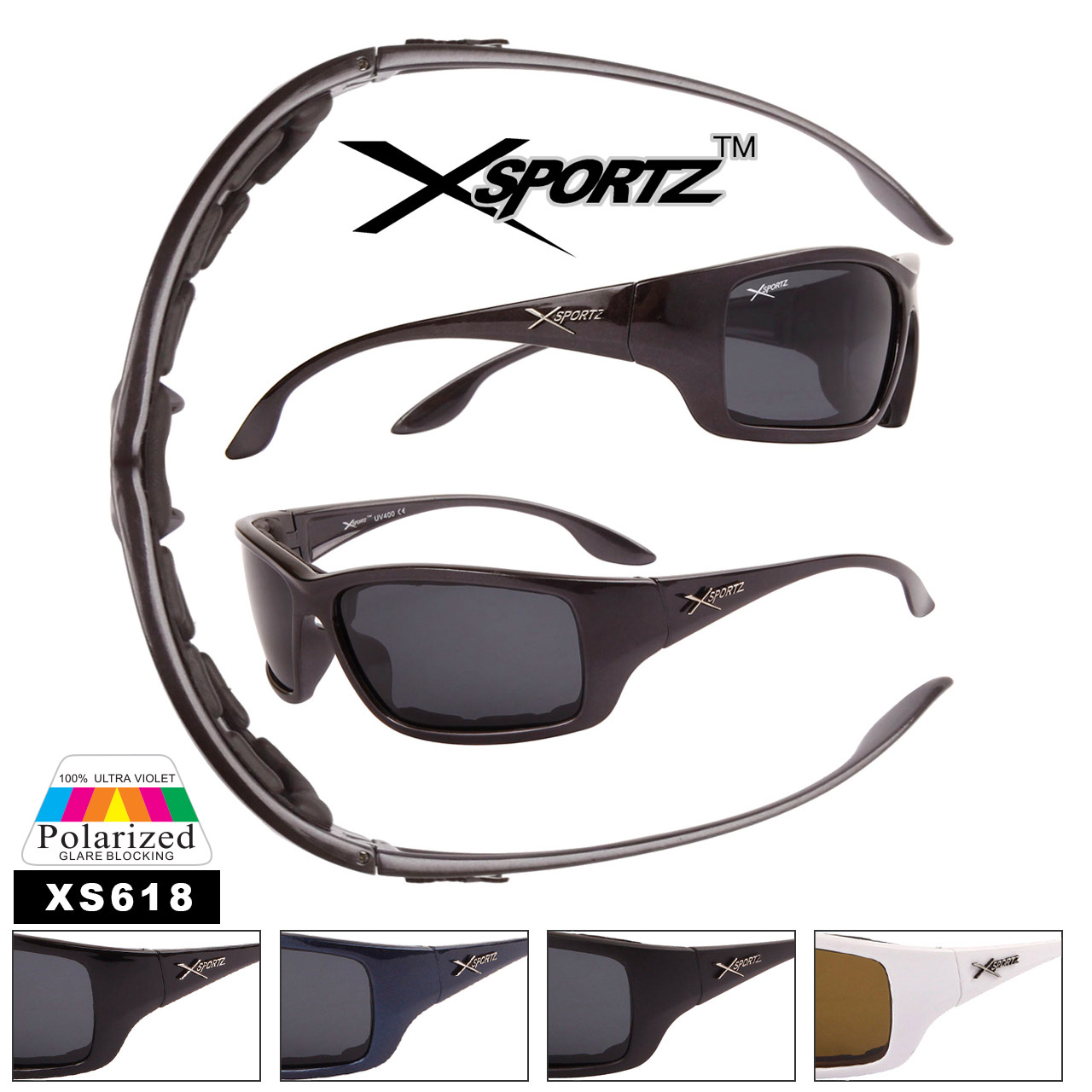 Men's Polarized Xsportz ™ Sunglasses - Style #XS618 Foam Padded (Assorted Colors) (12 pcs.)