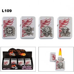 Oil Lighters with flames and assorted skull emblems