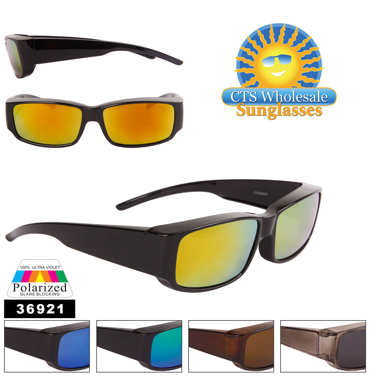 Polarized Wholesale Over Glasses Sunglasses - Style #36921 (Assorted Colors) (12 pcs.)