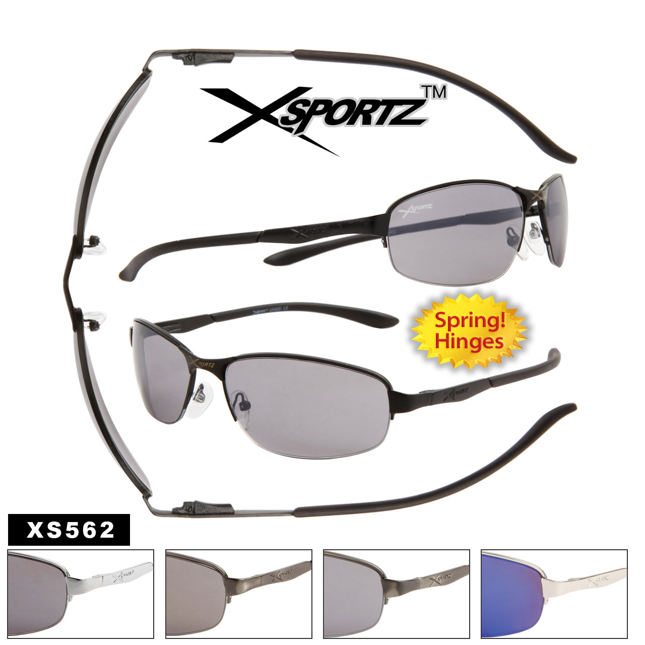 Xsportz™ Wholesale Sport Sunglasses - XS562 Spring Hinge (Assorted Colors) (12 pcs.)