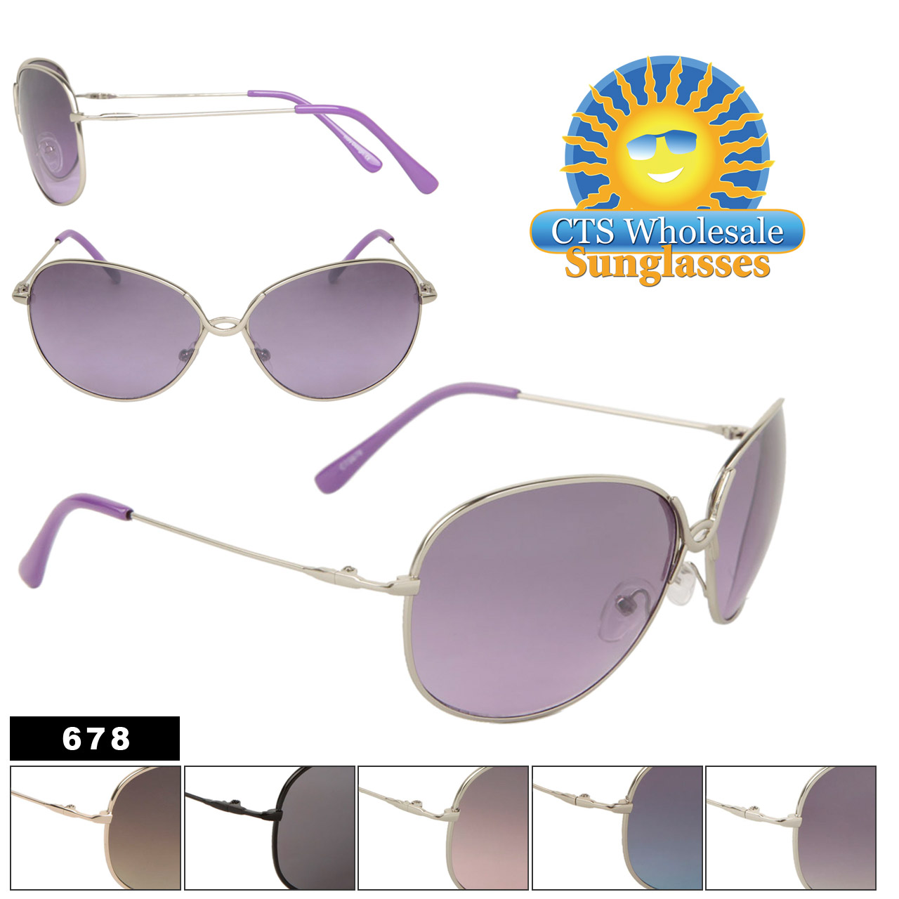 Wholesale Women's Designer Sunglasses 678 (Assorted Colors) (12 pcs.)