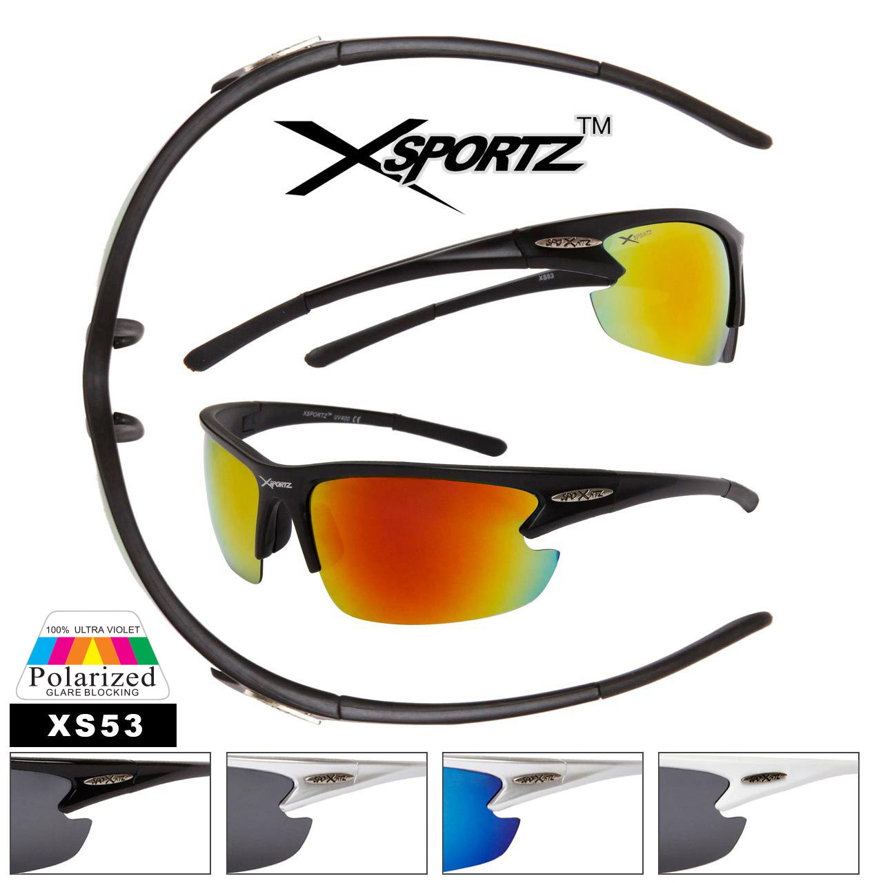 Wholesale Polarized Fishing Sunglasses - Style #XS53 (Assorted Colors) (12 pcs.)