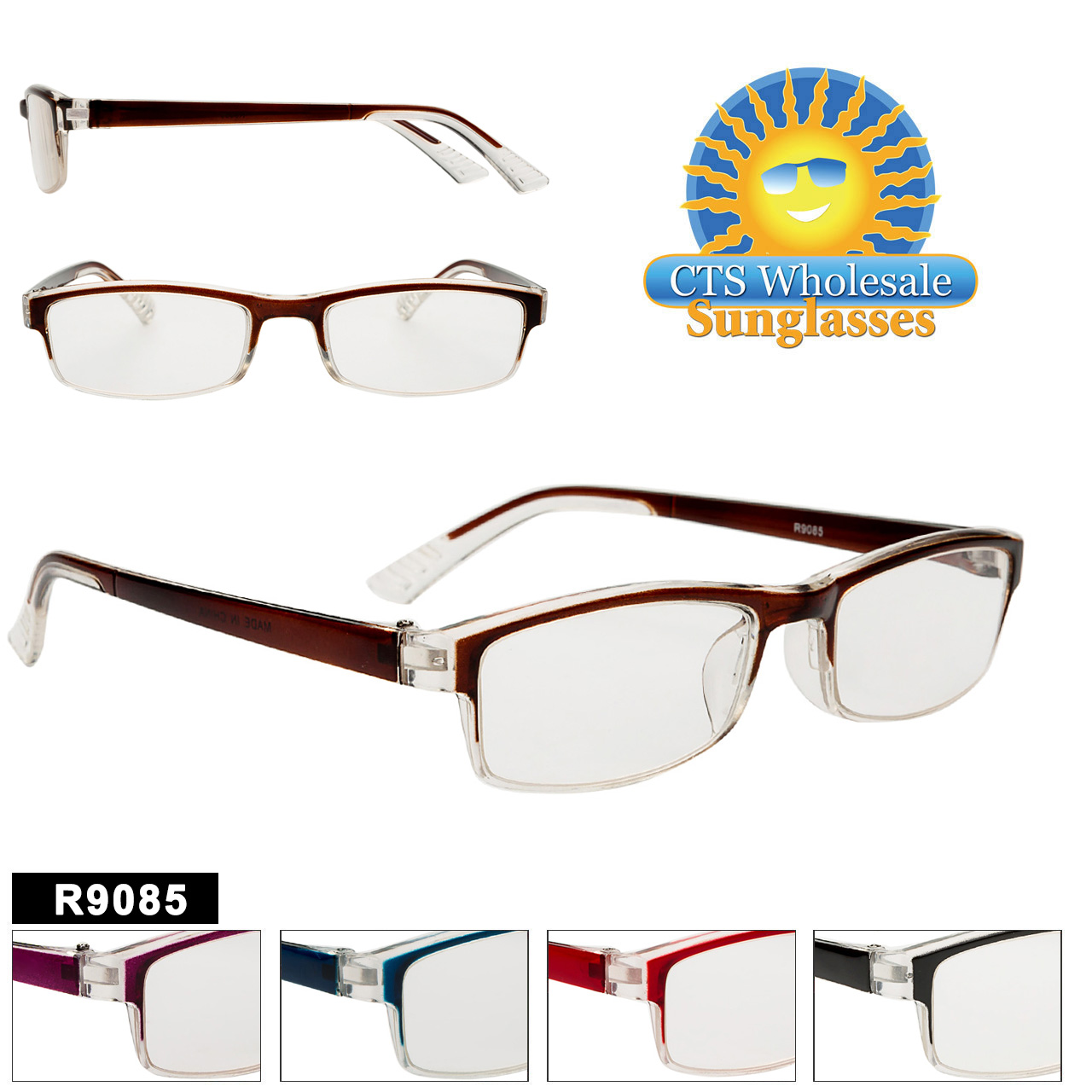 Reading Glasses Wholesale - R9085 (12 pcs.) Assorted Colors ~ Lens Strengths +1.00—+3.50