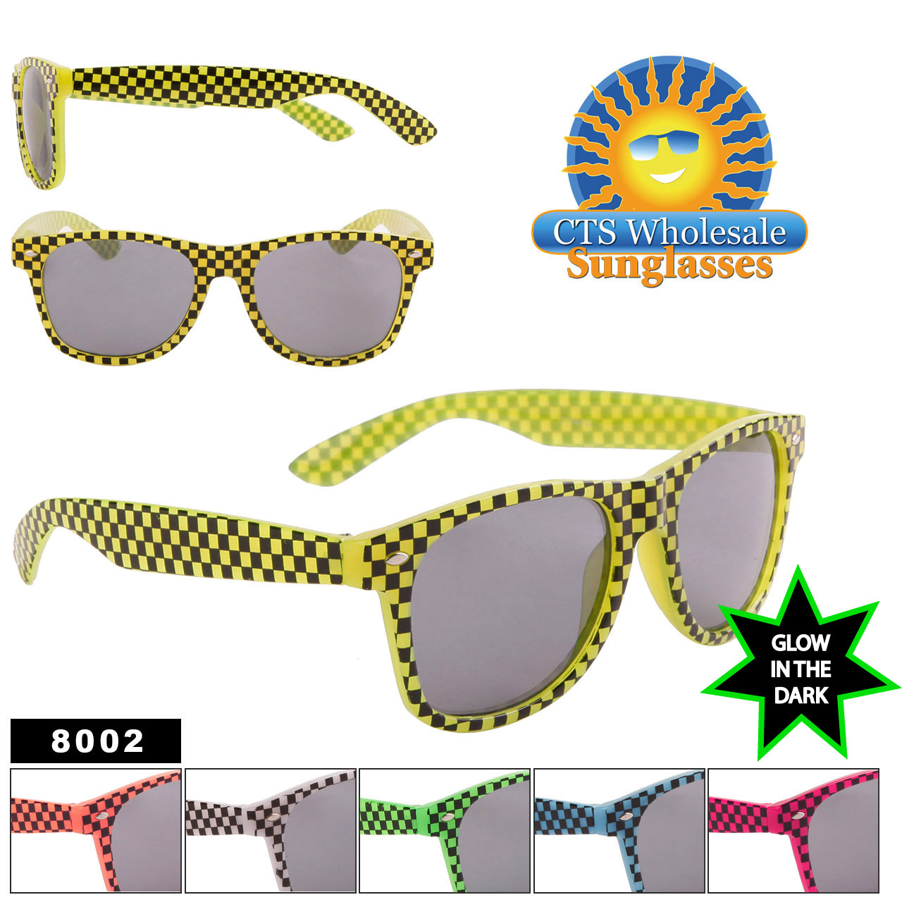 Glow In The Dark Sunglasses - Wholesale California Classics - Style #8002 (Assorted Colors) (12 pcs.