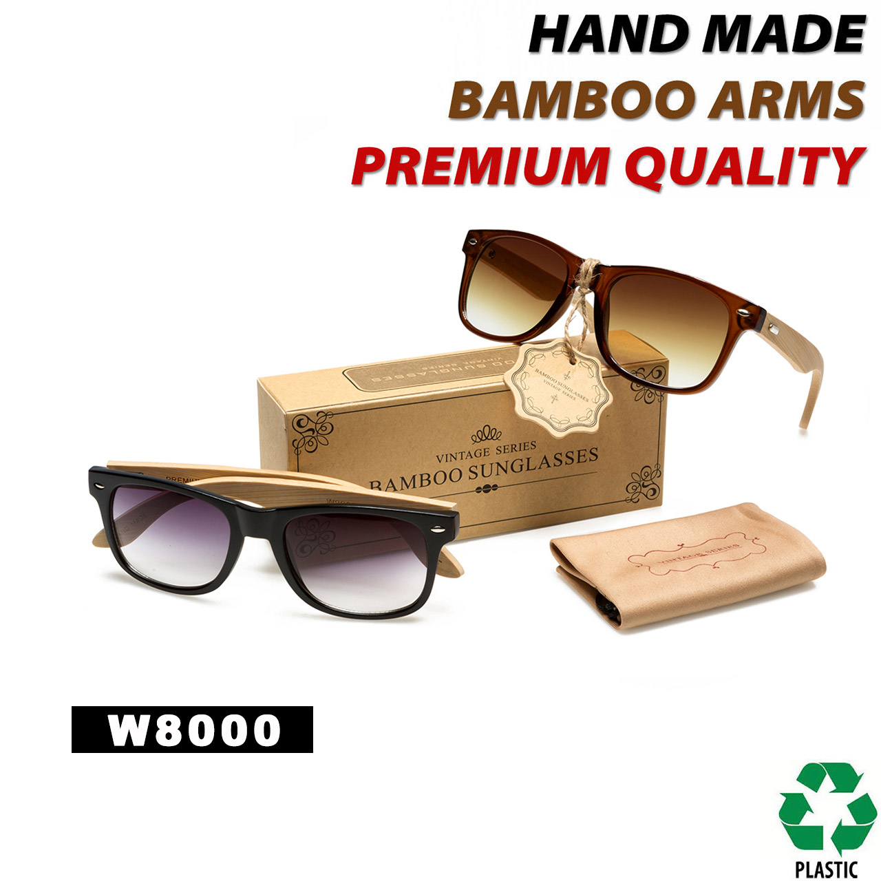 California Classics Bamboo Wood Temples - Style #W8000 (Assorted Colors) (12 pcs.)