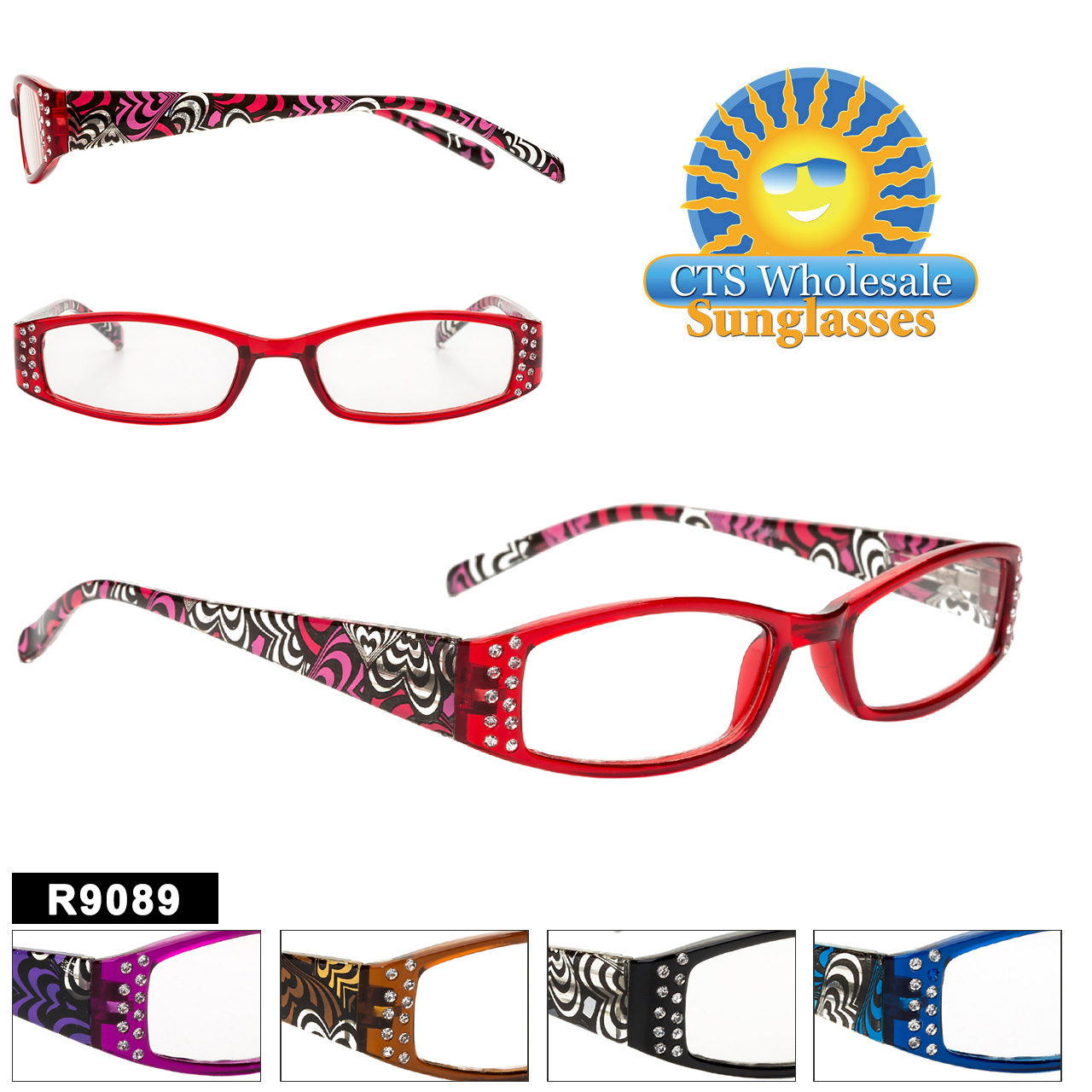 Wholesale Reading Glasses - R9089 (12 pcs.) Assorted Colors ~ Lens Strengths +1.00—+3.50