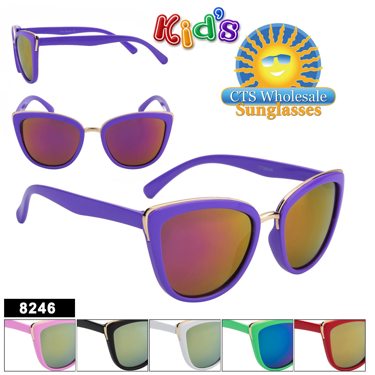 Girl's Wholesale Sunglasses - Style #8246 (Assorted Colors) (12 pcs.)