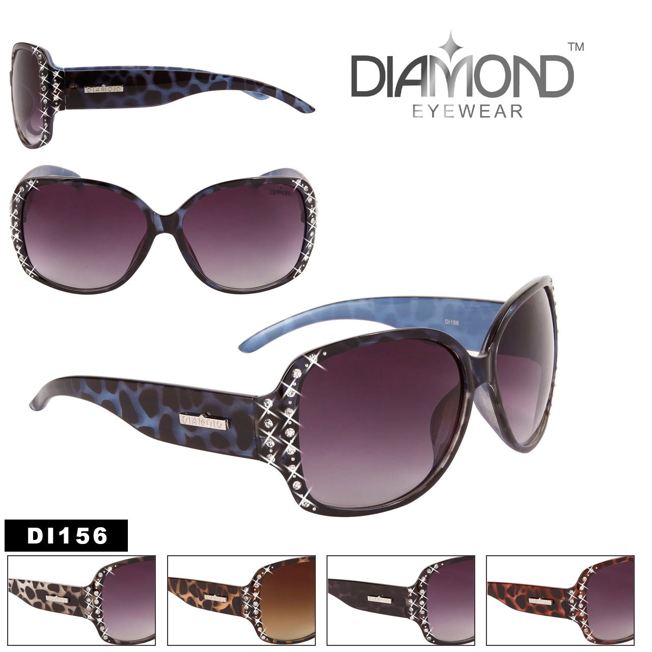 Diamond™ Eyewear Bulk Rhinestone Sunglasses - Style #DI156 (Assorted Colors) (12 pcs.)