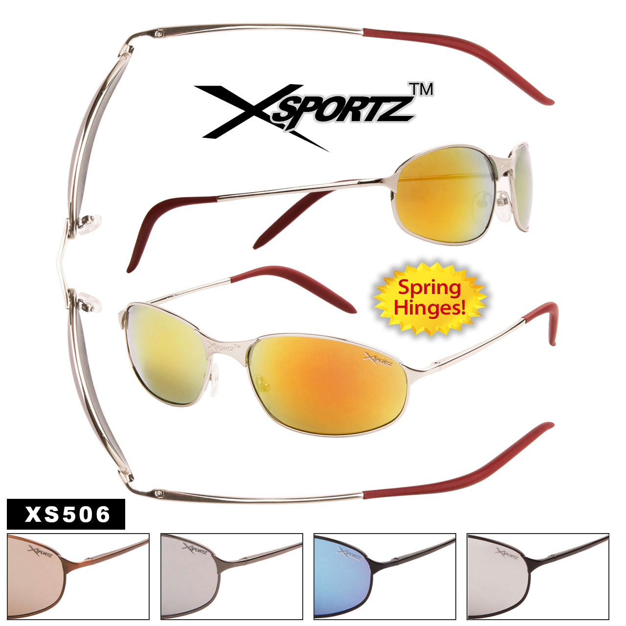 Wholesale Metal Sport Sunglasses - Style #XS506 Spring Hinge (Assorted Colors) (12 pcs.)