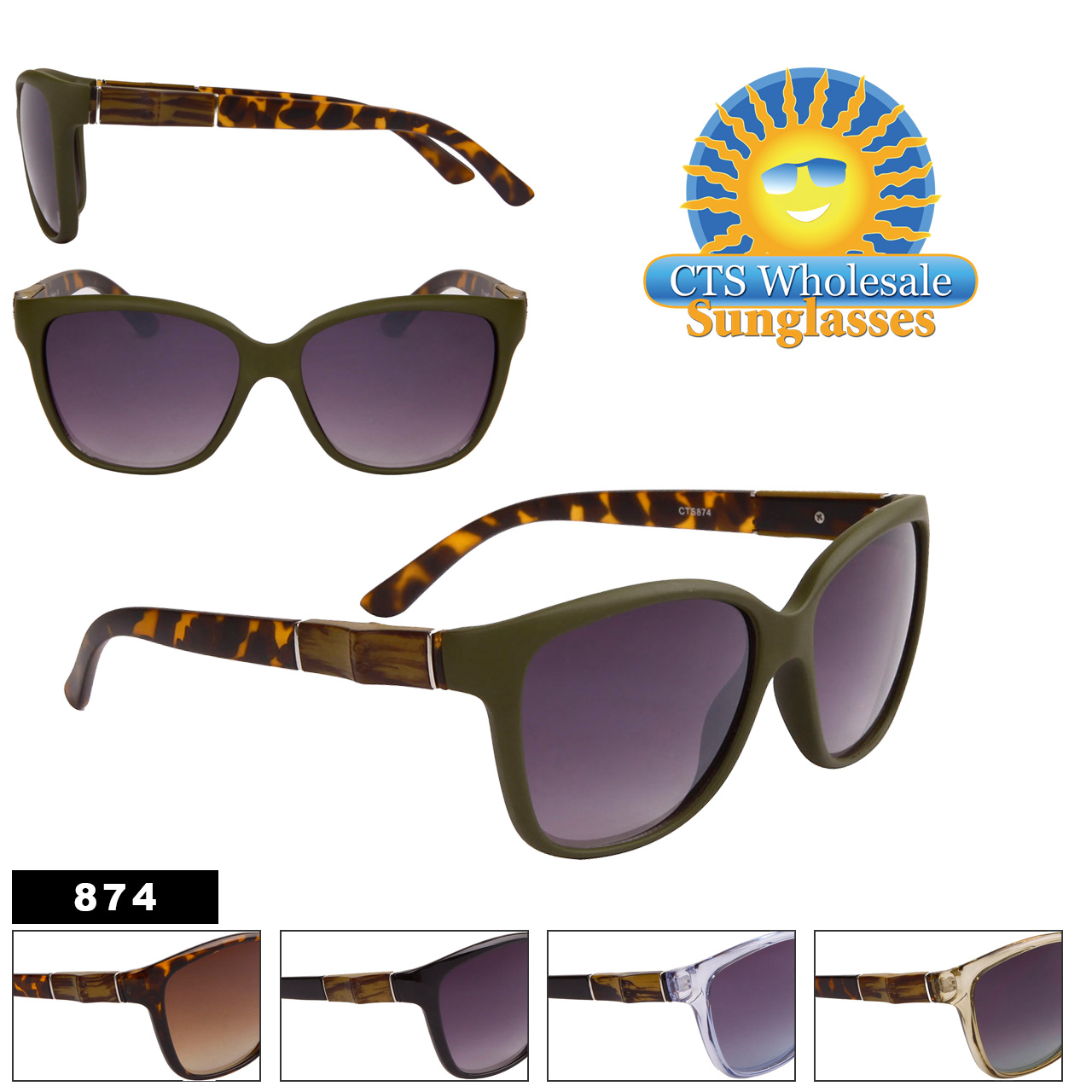Women's Horn Rim Fashion Sunglasses - Style #874 (Assorted Colors) (12 pcs.)