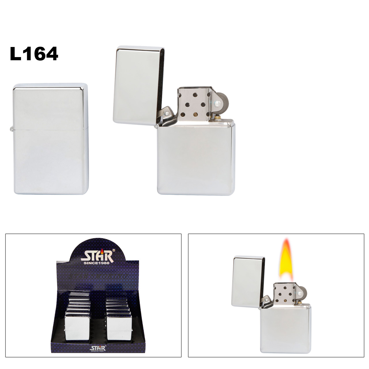 Jumbo Oil LIGHTERs Chrome Approx. 33% larger than standard oil LIGHTER! L164 (12 pcs.)